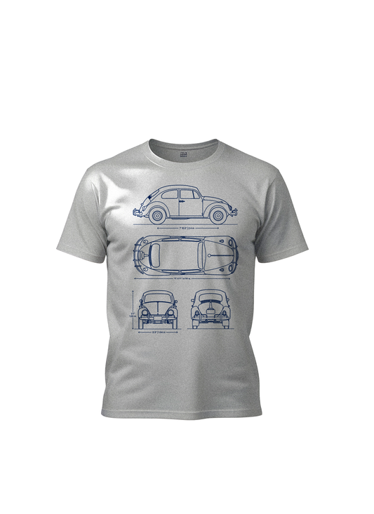 VW Bug Blue Print Gray T-Shirt